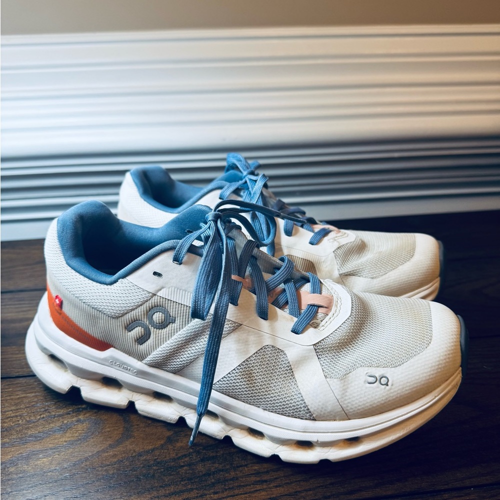 On Running Blue and White Sneakers